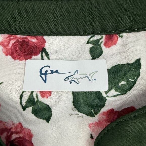 Greg Norman Play Dry White Green Pink Floral Polo Shirt Sz XL Polyester Stretch - Picture 5 of 7